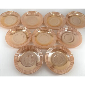 Vintage Fire King Peach Luster Three Bands Saucers 9 USA Made Anchor Hocking
